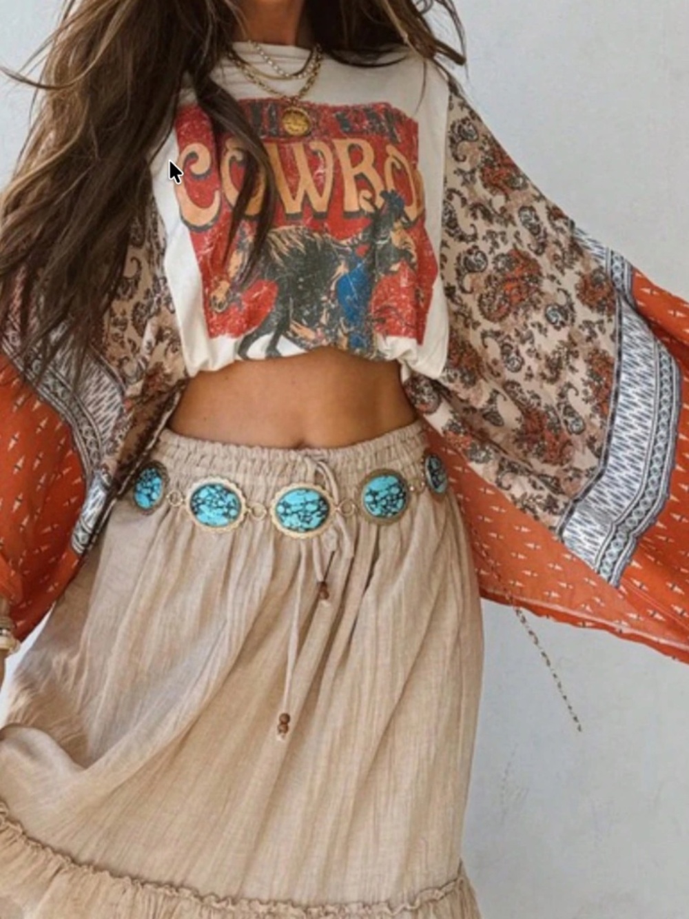 Western Cowboy Horse Graphic Poncho  Kimono top - Picture 2 of 6